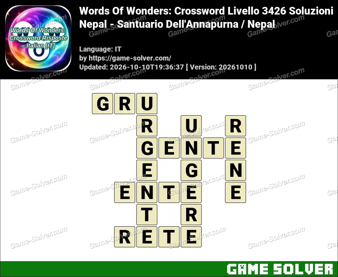 Words Of Wonders: Crossword Livello 3426 Soluzioni – Nepal – Santuario Dell’Annapurna / Nepal